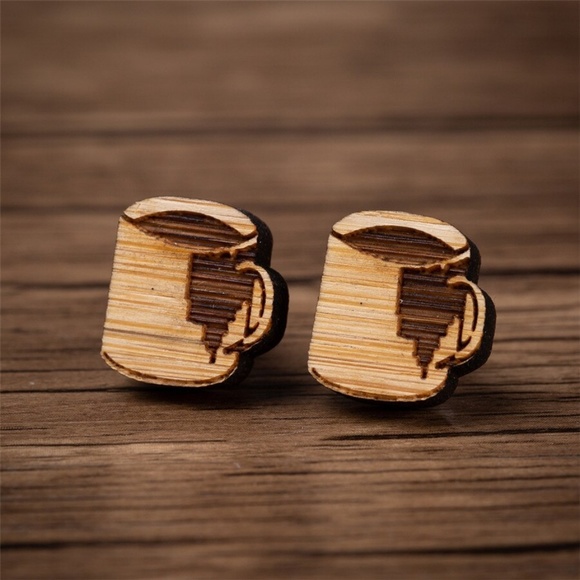 Urban Outfitters Jewelry - "Morning, Hunny" Coffee Cup Vintage Wood Earrings
